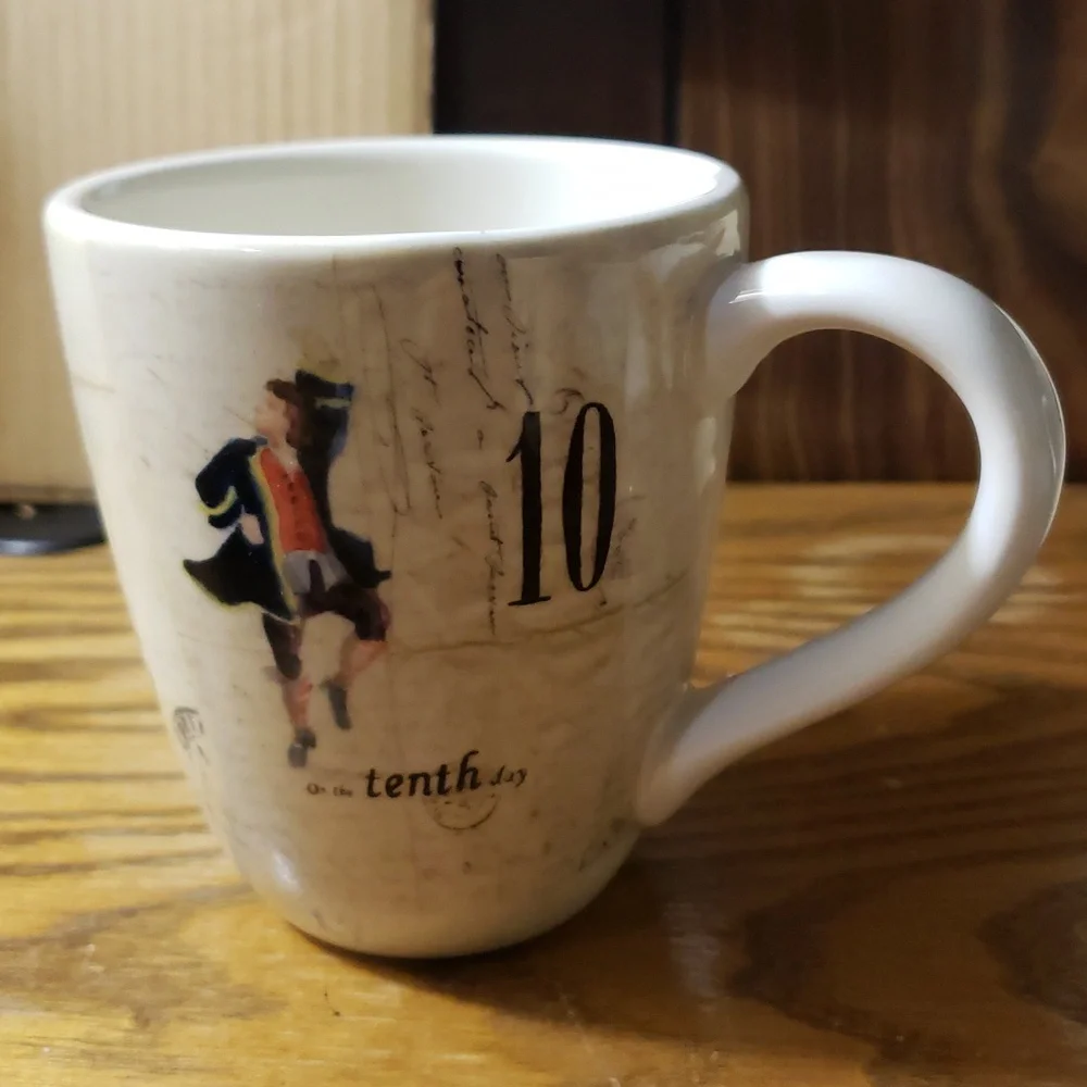 Williams Sonoma Festive 12 Days of Christmas Art in Cream and Brown Mugs(4)